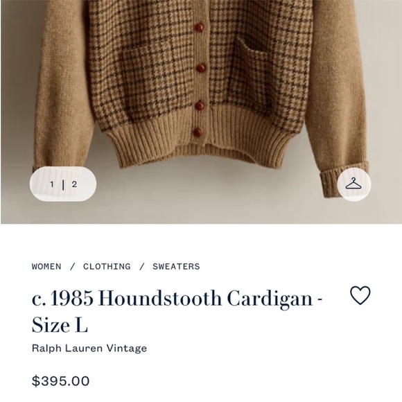 Vintage 80s Ralph Lauren Houndstooth Wool Cardigan Grandpa Sweater Elbow Patch M - Picture 8 of 8